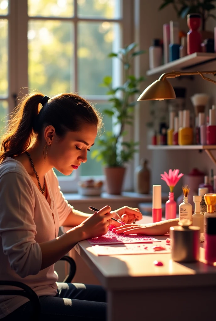 Create an image for me of a woman doing her nails 