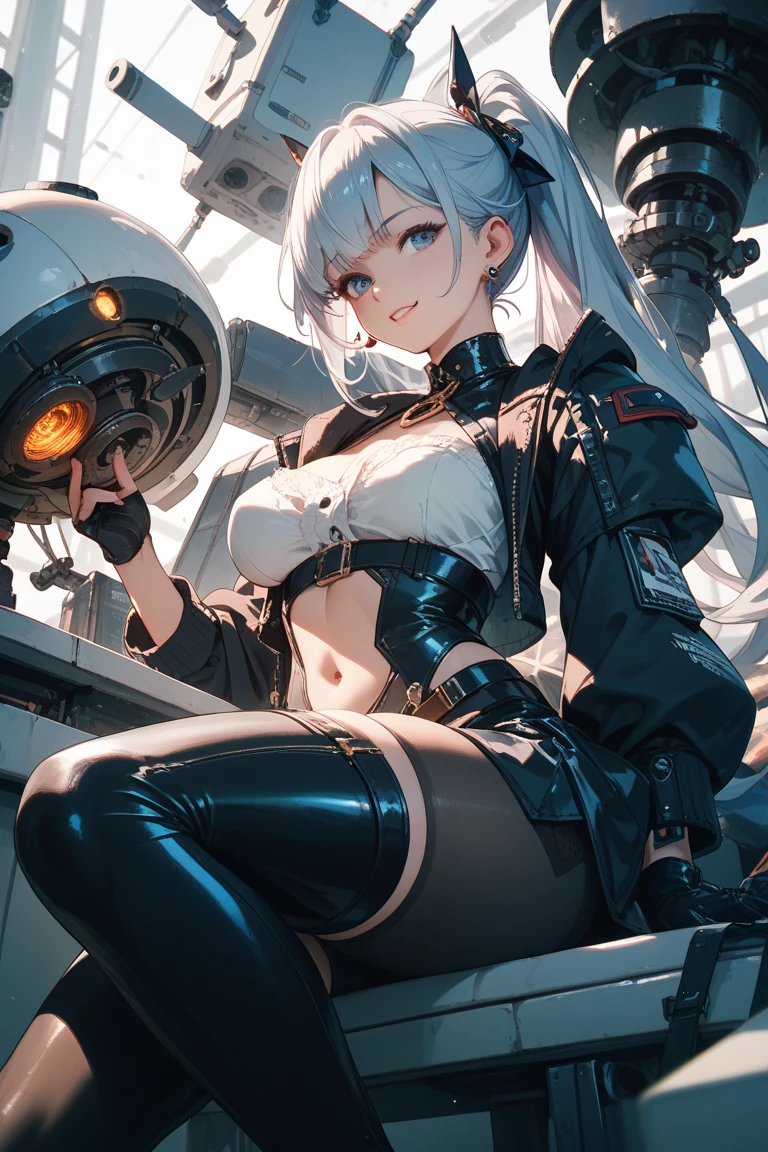 (masterpiece), (best quality), (super-detailed), (UHD 8k Sony A7R V 60 MP mirrorless camera with a 35mm wide-angle lens with a f/1.8 aperture, photographic (full body shot)) of a futuristic, mecha-suit wearing, ((drop dead gorgeous)), former ((fashion model)) turned female space pirate Captain, (mecha pirate:1.4). ((The captain is depicted brandishing her twin, ((glowing:1.5, electric-blue:2 cutlasses:1.6)))). (((She is wearing intricate, highly detailed, (((black:1.45, silver:1.43, and blue:1.2)))(((mechanized armor over her fit, lithe body))) with a ((jolly roger emblem inlaid in platinum on her ample chest)), ((large breasts)), (she makes for a striking figure of heroic mechanically enhanced buccaneer:1.2), ((perfect slender thighs and calves)), ((toned midriff)). (((The beautiful Captain is in various dynamic poses))) in preparation for an imminent attack on her vessel. (The budding captain is holding her trusty cutlasses:1.6 out to her sides:1.65), (((ready for battle, it was time for some action))), (((on the gloomy beseiged pirate themed spaceship:1.4))), ((epic comic book cover artwork inspired by Greg Capullo from Marvel, Image, and DC)) comics, mixed with the iconic style of comic book cover artist Jim Lee also from Marvel,Image and, DC comic books. dramatic lighting with strong contrasts highlights his metallic textured features, cinematic movie still, masterpiece, best quality, absurd resolution, 8k Sony 7R V wide-angle lens f/1.8 , ray tracing, HDR, UHD, volumetric lighting, Unreal Engine 5, Unity Engine, Blender, octane render, exquisite subject composition and use of lighting:1.4, exceptional, award-winning shading:1.38, sharp focus:1.35, low angle, ominous mood, facing the viewer, repeat positive prompts, repeat negative prompts, HDR, 8k, UHD 8K resolution, wide-angle lens, full shot photograph, Absurd resolution, maximum detail, photorealistic, realistic, ultra-realistic,
