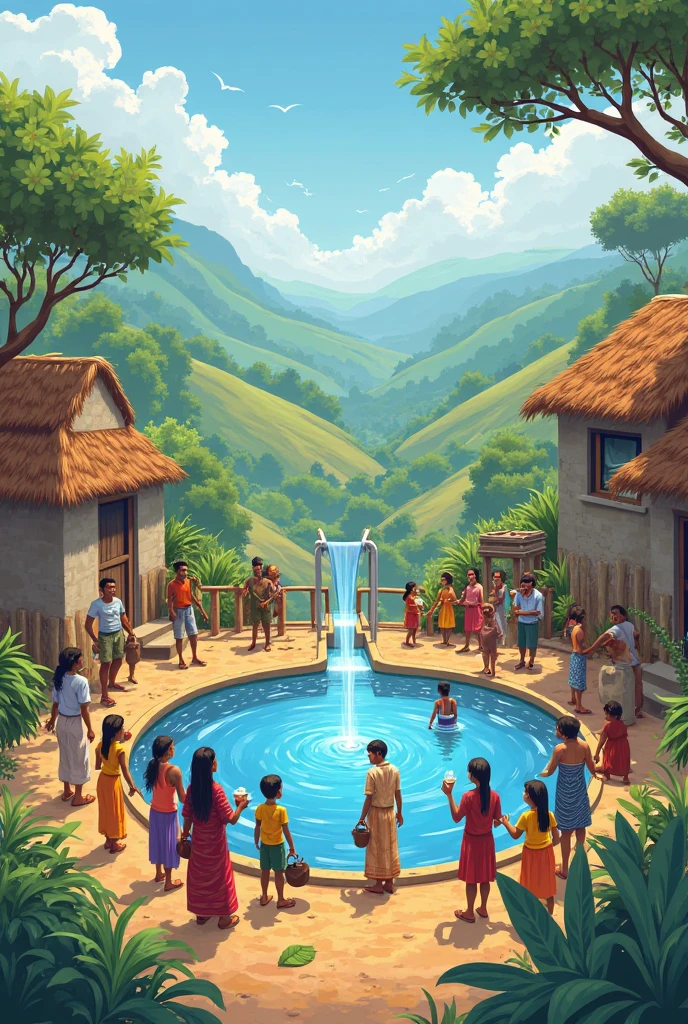 Village pond, villagers are taking bath