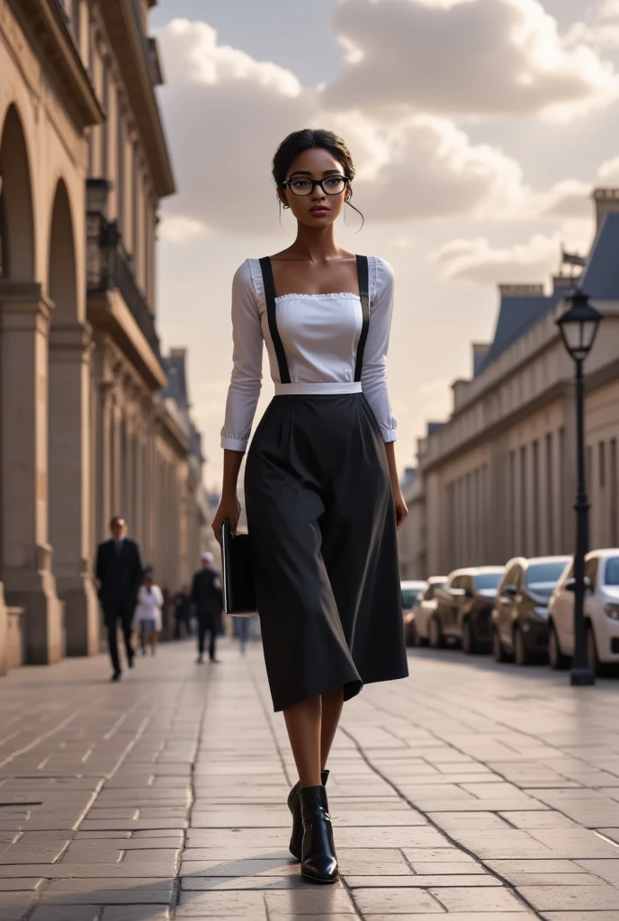 ((top quality)), ((傑top quality、masterpiece、high sensitivity、high definition、detailed description、Delicate Face Depiction)),((Slender Woman、wearing glasses)),Ｐ comments、culotte pants for castles、Short Boots、Take a laptop、Walking along the Champs Elysées、
