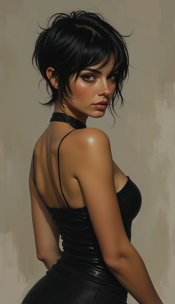 naked cleopatra. bob haircut. buttocks. face of profile. smile.
