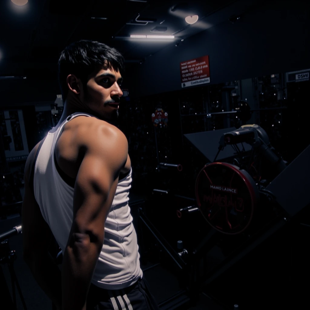 A dramatic black silhouette of a bodybuilder lifting a heavy barbell off their chest in a bench press,
their silhouette set against a dark background.