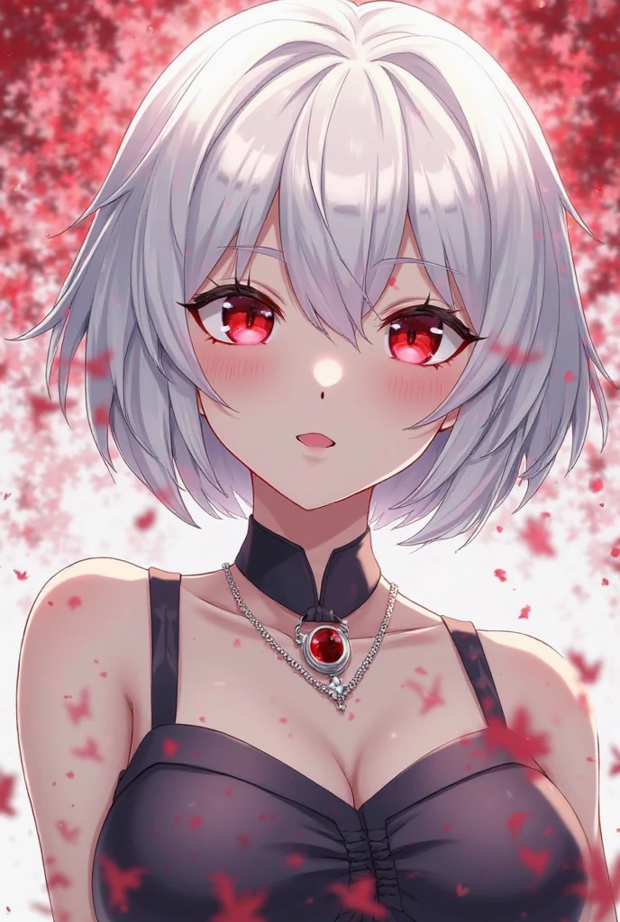Silver Hair、Red Eyes、put out leaves、looking at the camera、Black turtleneck long sleeves、whole body、Active posing、Short Hair、Spiky Hair、No nape、cool、The whole body is the subject、独奏、Open your mouth、Strike a pose for the camera、whole bodyを映す、Very Short Hair、Grin、Vampire
