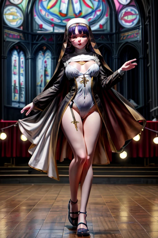A young priest girl with European features, riding a animal, lovely charming face, having White silver skin tone pigmenting texture , ( full body perfect detailed masterpiece), ( dark skin tone texture masterpiece ), ( native Tribal hairstyles look), ( having a illuminating white silver crystalized wavy short hair ), ( has a artistic tattoos ),(( wearing hoodie of nun design)), (smiling, with exposed teeths showing open mouth)(perfect full body detailed anatomy), (Super accessories detailed), (fighting pose), (perfect detailed crystal Gray sparkling eyes),(wearing illuminating gemstone crystalized accessories hair), ((expose big hard erect nipples))(( exposed panty, with pussy clitoris exposed and slip showing))((legs wide open showing pussy line))(( Wearing transparent illuminating see thru priest costume )), (( holding a incense)), (( illuminating different lights covering the sorrounding atmosphere forest with a misty shadow effects showing)) ruins back temples with many flora and fona rarity, on its back wearing monk cape detailed design, has deadly presence, ((having 7 different perspective view of that same girl & face profile sheet character style ))