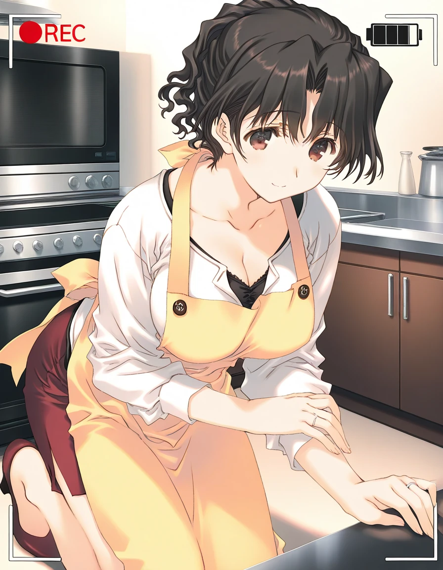 cum in pussy, apron, In the kitchen, Brown Hair, Brown Eyes, Sex, Anime Girl