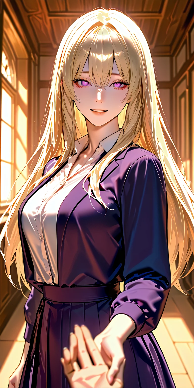 masterpiece,best quality,solo,,outdoor,bangs,blonde_hair, blue_eyes,cleavage,(middle score),smile,whole body,night,high ponytail, long hair,
suit,office lady,skirt,
outdoors, cityscape,
<lora:Vermouth_Detective:0.6>