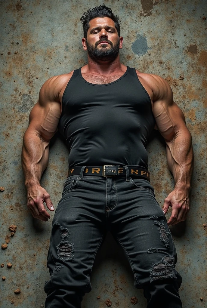 (absurdres, highres, ultra detailed, Ultra HD), ((tall handsome muscular man with a strong physique, solo, male model modern clothing, Full length portrait: 1.5, wearing a zip-up jumpsuit that is unzipped,)), beautiful, gorgeous, wet, mature, perfect eyes, sexy gaze, (looking at the viewers romantically), perfect body, smooth skin, a hot glow in his skin, extra large chest, largest breasts, extremely large pectorals, big nipples, breathtaking grandeur, model pose, colorful, artistic, focus on his calm facial features, elegant look, sexy posture, full body view, (tattooed chest:1.2),
