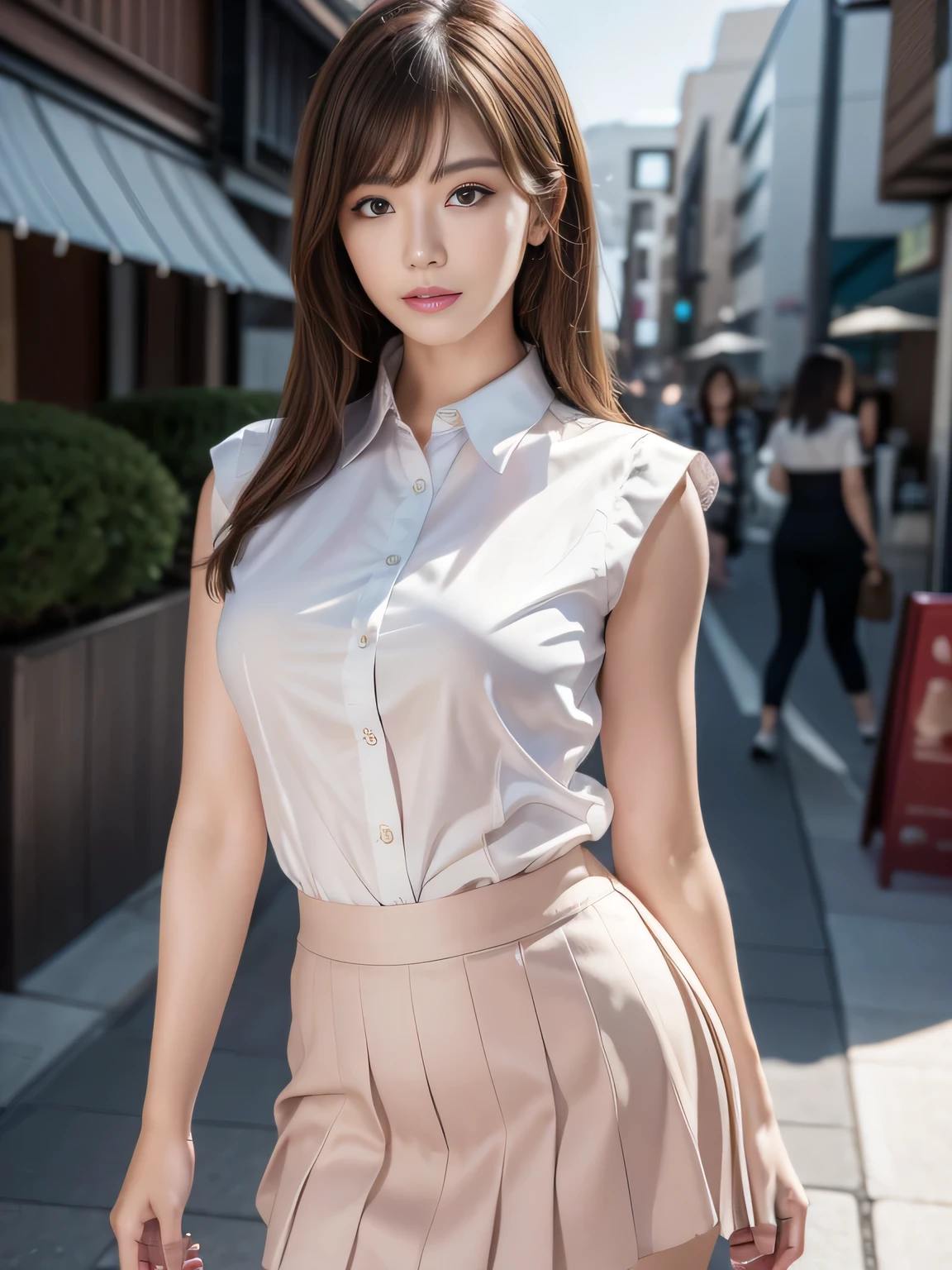 Woman in a suit standing on the sidewalk,((23-year-old woman))、small Breasts、Dark brown hair color、Hairstyle with bangs、Various hairstyles、Hairstyles of different lengths、(8k, RAW Photos, highest quality, Tabletop: 1.2),、(Realistic, Realistic: 1.3), Cityscape, Day, Sunny Morning, Professional Lighting, Photon Mapping, shirt, (Woman in a suit,) Silk Suit、Pencil Skirt、Tight Skirt、((Delicate photo)),(Detailed RAW Photos of Girls), (Tabletop:1.25), (highest quality:1.6), (超A high resolution:1.5), (Realistic:1.75), 8k resolution, Canon EOS R5, 50mm, absurdes, Ultra-detailed,Cinema Lighting, (Skirt Lift:1.5)、nsfw、the wind is strong、smile、Skirt flipped up, ((lace_panties)), beautiful pussy, nsfw,