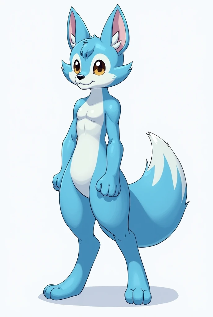 e6top150, grainy, portrait, symmetric, upper body, (bright colorful Navy blue eyes:1.1), markings, furry male, body fur, anthro Fox, solo, Cartoon, (best quality, masterpiece:1), detailed, Super flat chest, Gray fur, Thicc thighs, Wide hips, Large butt, Calm face, (retro gradient background:1.2), wearing Blue Tunic with White accent, Monochromatic colors,