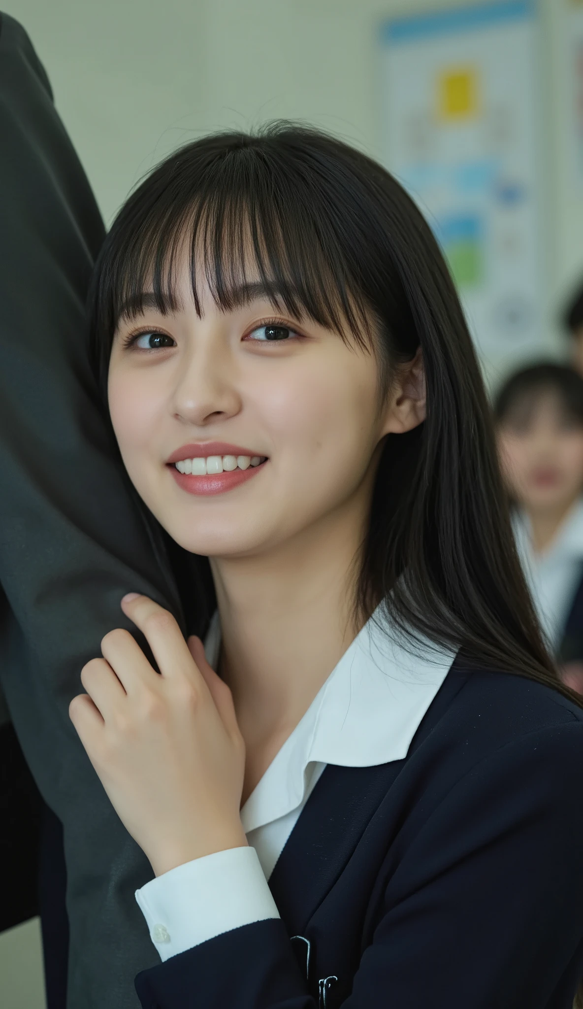 アイドルのようにvery cute、Cute and adorable、16歳のYoung faceのhigh school student少女, Young face、very cute、Smiling Kindly、Live at the high school cultural festival、High School Uniform、High はCleavageが見えるデザイン、Cleavage、Singing on the gymnasium stage、In front of many students、Full body portrait、 Natural light、Accurate、Anatomically correct、Textured skin、Super Detail、 Attention to detail、highest quality、High resolution、Real、realism、Raw photo、Genuine、masterpiece、Guitar Heroine、high school student、Live at the gym
