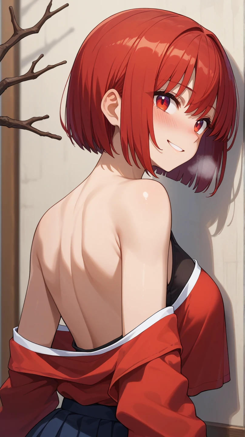 1 girl, solo, Medium breast, sexy, look at viewer, dynamic pose, exotic pose, blush, will_vandom, short hair, fire red hair, bright red hair, light brown eyes, harem, loin cloth, curtain top, under boob, joy