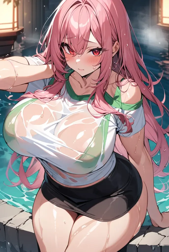 ((top-quality、8K,masterpiece:1.3))、foco nítido:1.2、(Beautiful woman with perfect body shape:1.4),A slight smil,A pink-haired、 (abdominals:1.2),((huge-breasted:1.4))、(Sway Back Stance:1.3),Kanzahe tattoo:1.2),umbrellas、wine bottle、in poolside、Highly detailed facial and skin texture、A detailed eye、二重まぶた、(Huge breasts:1.3),(Big ass),(thick thight:1.3),A smile with a happy open mouth,(Brown skin tone:1.4),(skin tanned:1.4)、5Fingered hand