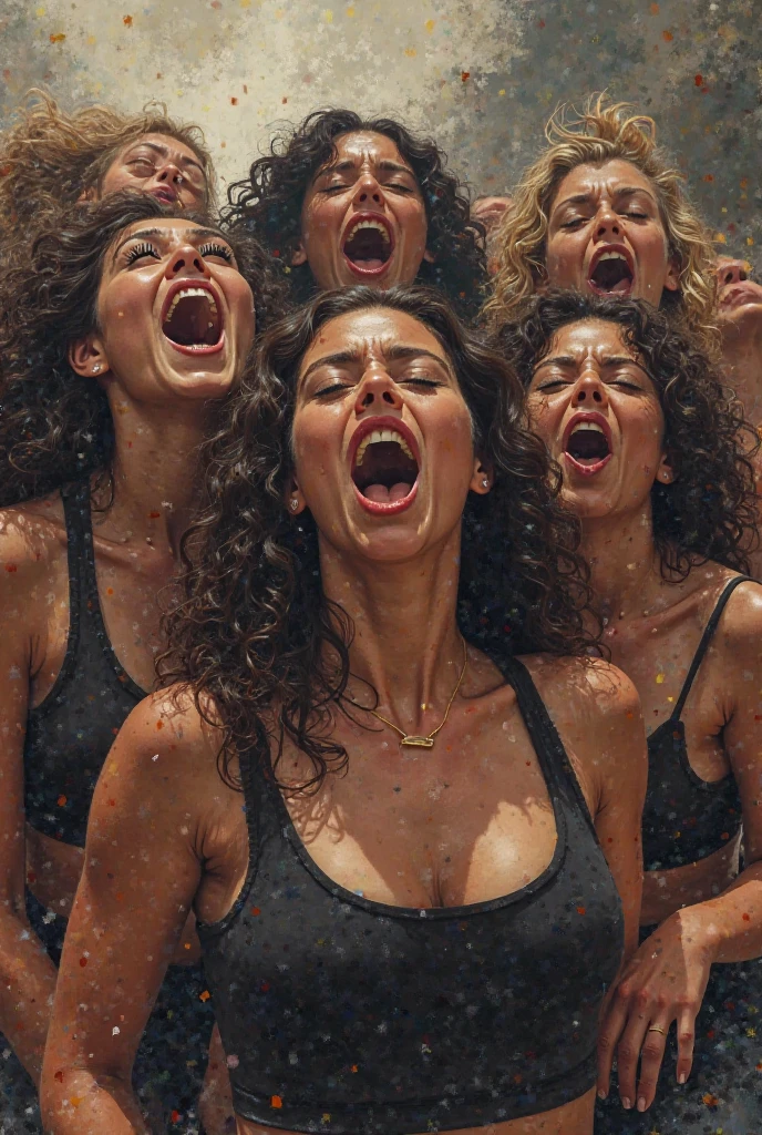 ((best quality)), ((masterpiece)), ((detailed body)), ((detailed hands)), ((highest resolution)), a twenty one year old very beautiful naked black girl, very sweaty, thick hairy armpits, thick hairy pussy, totally naked, full body, sixpack abs, raising her hands high, she is not wearing any clothes, she is being surrounded by several men, she is being touched by several men, she is being kissed by some men, at a wild party