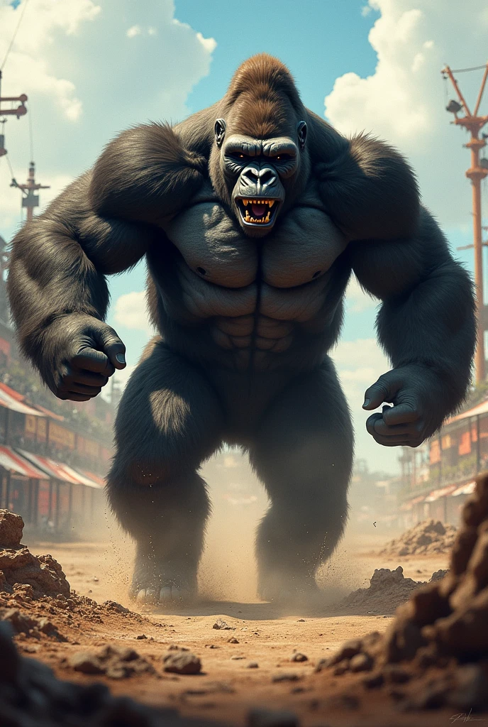 Realistic photos, RAW Photos, gorilla, attacks viewer, Powerful movements, jump on prey, ((Dynamic jump)), Sharp Claws, gorilla approaching from above, sudden approach, Bad-tempered, dynamic Shot from grand