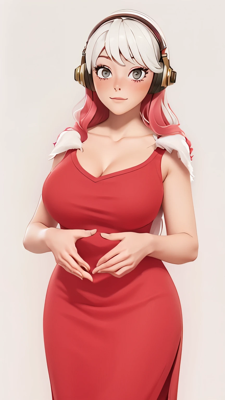 Sexy pregnant arcade miss fortune, red hair, tight dress, detailed, high resolution, tight waist, cleavage