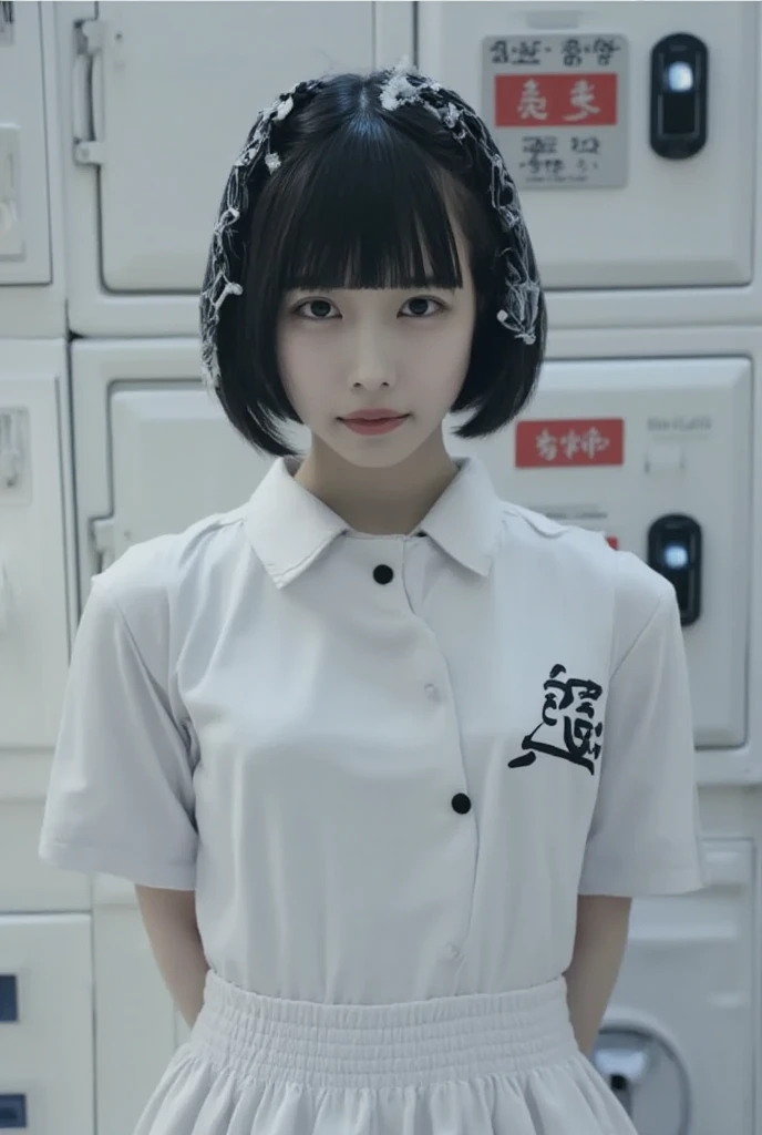 <lora:attire_bucketonhead:1>, bucket on head, best quality, masterpiece, illustration, (realistic, photo-realistic:1.37), amazing, finely detail, incredibly absurdres, huge filesize, ultra-detailed, highres, extremely detailed CG unity 8k wallpaper, ray tracing, 1girl, , An illustration of a surprised Korean high school girl with long black hair wearing a metal bucket on her head that has just had water dumped on her. Water drips down her face. The bucket covers her hair but not her face. She is standing in a school hallway completely drenched, wearing a white short sleeve uniform top and red necktie. Her soaked uniform clings to her body, becoming semi-transparent and outlining her figure underneath.
