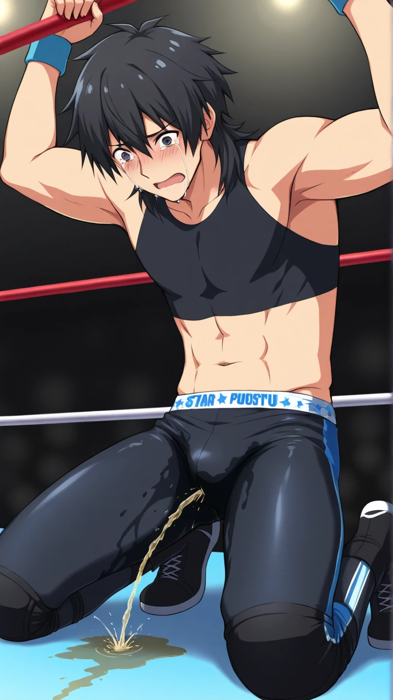 Anime style,superfine illustration, hight resolution, masutepiece, best qualtiy,Best Quality,hightquality, detaileds, (A little boy),12 years old, A young tennis idol with a fearless face.,A boy who looks like the prince of tennis、 Standing, Cool handsome face with smile, White Tennis Shoes、 Long legs, thighs thighs thighs thighs, Foots, Bulge, (A dark-haired、)、 Short,spiky hair、Shiny hair, boy with sharp eyes, (Tight, shiny white training suit、), (shiny tight tennis shorts), (Tennis Socks), tussock, Cool pose, (太いthighs thighs thighs thighs,Big buttocks),(((Schools)))、((cocky、))、Smirk、Spread legs,Ultra-fine painting, (Best Quality, 4K, 8K, hight resolution, masutepiece:1.2),(((Being aware of the sexual gaze of middle-aged gay men)))、Service Shots、Leather Long Gloves、