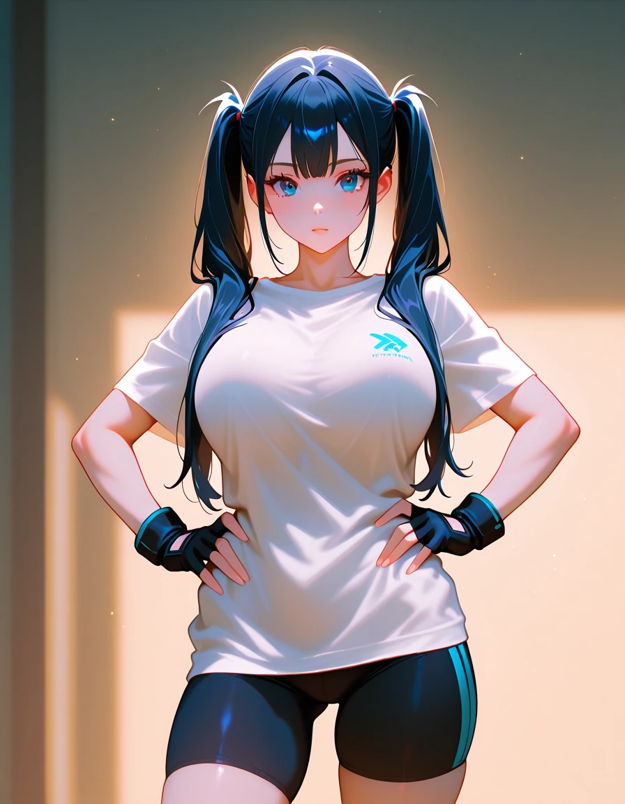 1 garota, Sozinho, enfermeira, enfermeira cap, desgaste branco, ((legging branca, zetai ryouiki)), luvas brancas, twintails, cabelo amarelo, olhos roxos, ((White surgical mask, nariz coberto)), standing, ((quarto de hospital)), sharp contour, Manga curta, melhor qualidade, Obra de arte