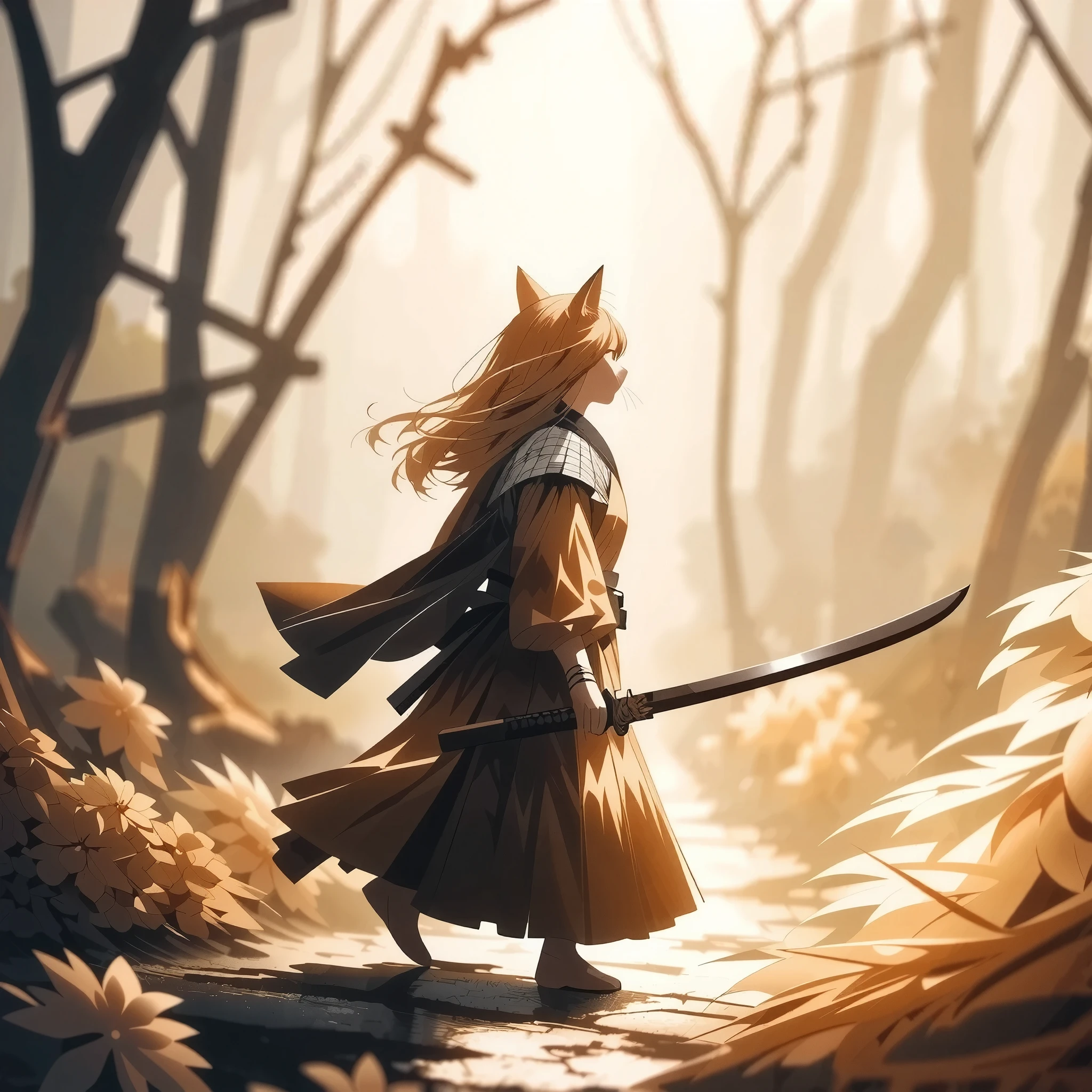 (Japan's Finest Animation), (Ultra-high resolution output, like spray art 0.2μｍｍDelicate particles, acrylic gouache versatile color paint, illustration, Precise sketch like a drawing, Clean line art with clean lines), 
orange cat, One, That cat's occupation is a samurai, (soft and delicate ultra-fine coat, detailed fur), A sword with sharp metal reflections, he wanders even today..., 
Anime Scene,