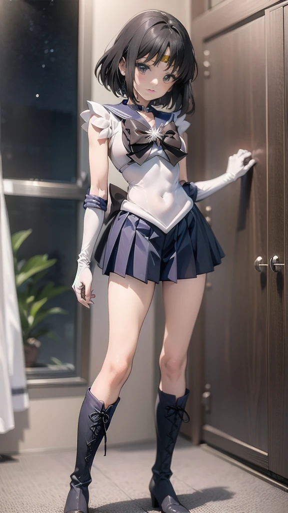 arafed asian woman in a tight white sailor uniform and tiny blue skirt posing for a photo, very sexy pose, elegant seducing pose, sexy look, sultry body, anime girl cosplay, ((tiny blue miniskirt|plaid miniskirt)), ((huge breasts|white sailor uniform)) ((white sailor shirt|blue collar|blue bow)), ((long blue boots|high heels|knee-high)), ((long white gloves|blue stripes)), ((blue choker|sapphire)), ((wearing a golden tiara on forehead)), ((long slender legs)), ((tiny white thong)), 2 4 old female model, beautiful alluring teen, model with attractive body, sexy body, gorgeous young korean woman, beautiful feminine body, gorgeous young model, young sensual graceful, gorgeous chinese model, ((curly bangs)), ((very dark short hair)), ((black hair in a rough shag)), wavy hair, (masterpiece:1.3), high resolution, ((sailor mercury)),((outdoors,park,bright and sunny))