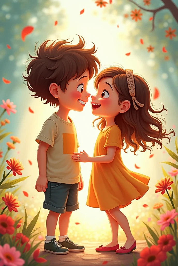 A girl and a boy with a flower pot