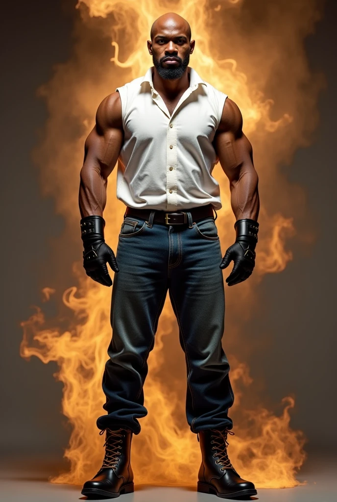 Zombie, muscle strong body, punk hair, villain, scary face smile, fire eyes, grip heavy hammer, full body, full body view