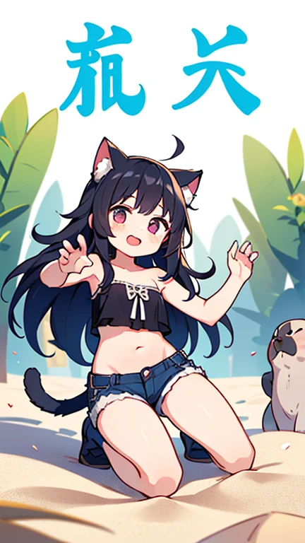 Two slightly young looking girls、They are playing together naked。
The girl on the left in the picture、It has raccoon ears on its head、Her hair is blue-gray with a raccoon pattern.、The hairstyle is short、The look on the face「Kemono Friends3」Similar to the raccoon dog、The color of the eyes is auburn、Wearing a collar with a blue ribbon、Has a raccoon tail on his butt。
The right side of the image、He has fox ears on his head、Her hair is orange-yellow and her bangs are slightly flipped outwards.、The hairstyle is long hair、The look on the face「Kemono Friends3」Similar to the Ezo red fox、The eye color is hazel、She wears a pink ribbon collar、Has a fox tail on his butt。
The background is a tropical beach with palm trees.、A composition that includes both people's entire bodies in the image、Both of them are posing cutely、They are having lesbian sex while flirting on the beach。
Moe drawings using pen and watercolor。
