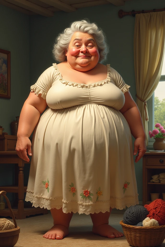 Obra-prima, de melhor qualidade, An obese woman in a dress standing in front of the mirror