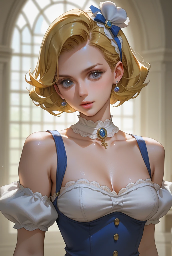  (masterpiece, Best Quality, High resolution: 1.4), detailed, intricate details, 4k, touch of color, Line art, French Victorian style Detail.
man, androgino wavy hair rubio, wavy hair, blue eyes, smooth skin, White skin, slim, smiling, gentle. 

Detalle de ropa
Vestido de Princess con encajes, Princess. 