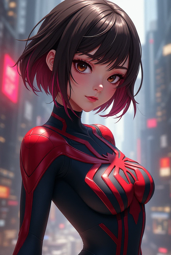 best quality,Spiel cg,1girl, Meisterwerk, best quality, 8 Tausend, detaillierte Hautstruktur, detaillierte Stoffstruktur, nice detailed face, Komplizierte Details, Ultradetailliert, Audrey Hepburn, Spider-Man-Uniform, glattes rotes Haar, (Half body:1.2)