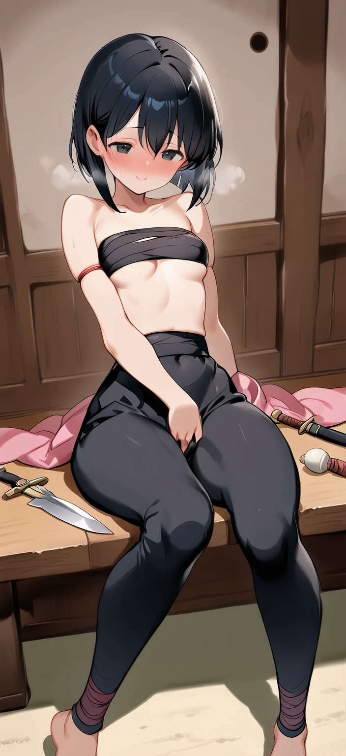 Naruto Sakura Haruno combat propiowaifu, render 1 girl, Sakura Haruno, short hair, pink hair, green eyes, hairline, collarbone, forehead protector, sale, red hairband, symbol of Konohagakure, ((masterpiece)), ((best quality)), (high resolution, absurdities), original, loaded interior, canned plant, window shadow, inside, stand out, day, focus, looking at the viewer, alone, naked, vagina, small breasts, standing, ((boots, gloves, arm protectors)), (armpit)