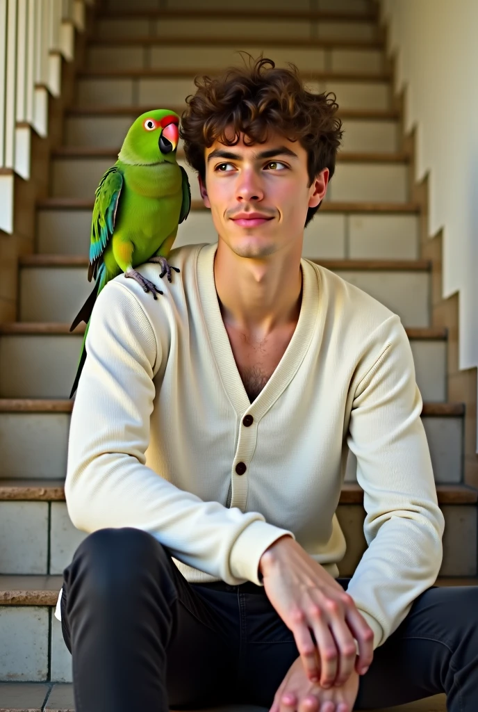 Young handsome cute beautiful skinny white face without shirt con una koala