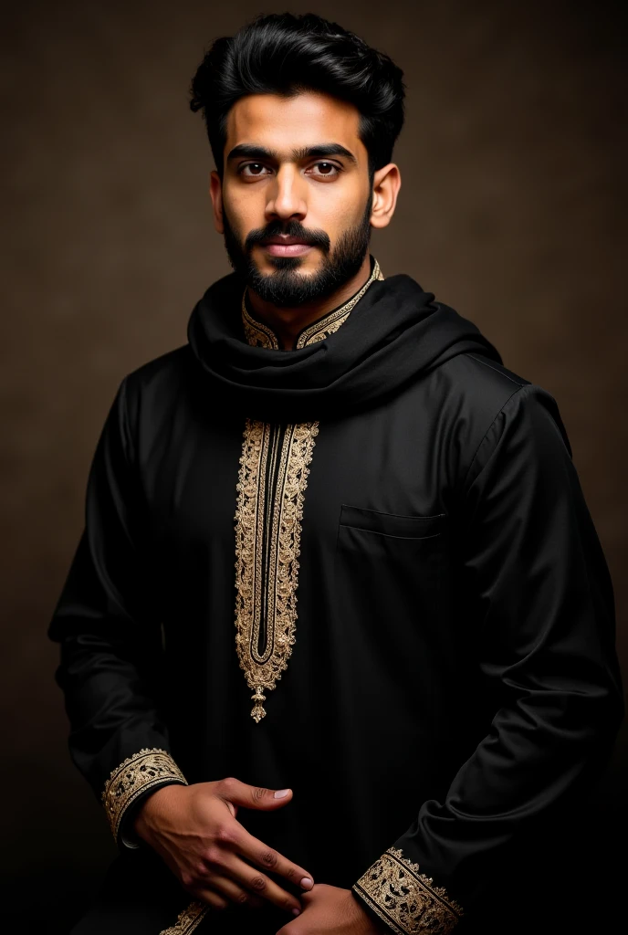 A protrait of a young man, wearing Panjabi, natural background