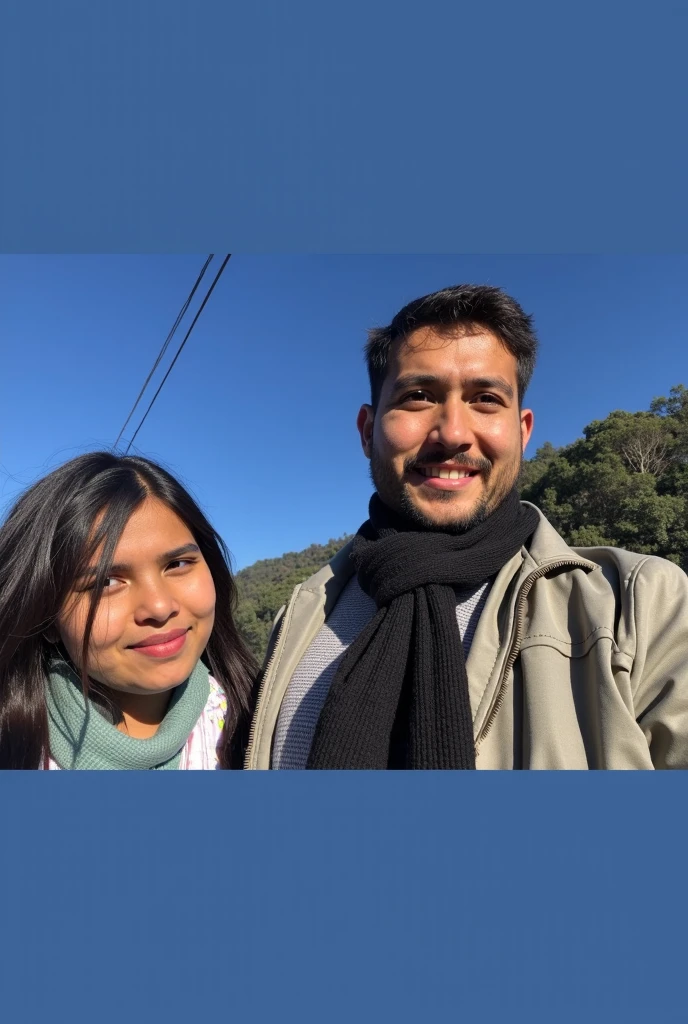 there is a man and woman standing together in a field, with mountains in the background, with mountains in background, with mountains as background, hills in the background, mountains in the background, jungles in the background, lovely couple, ghutra and egal, facebook post, 8k selfie photograph, in front of a forest background, standing in front of a mountain
