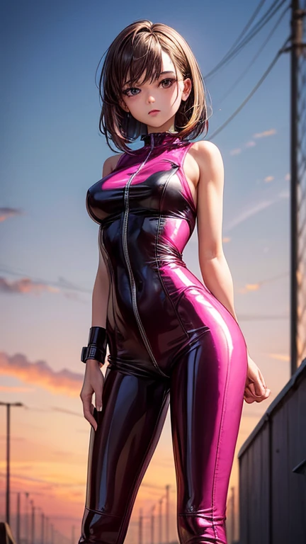 ((masterpiece)), ((Highest quality)), ((Complex)), ((超Realistic)), (Realistic), (Mature Woman), ((There are no classes)), Very detailed, 1 girl, eyelash, double eyelid, (Beautiful Teeth), Grin, Brunette bob hair, Brown eyes, (Lilac long turtleneck), (Red tight mini skirt), ((Thighs)), (stockings), (background: underground), detailed background, Perfect Eyes, Captivating eyes, Looking at the audience