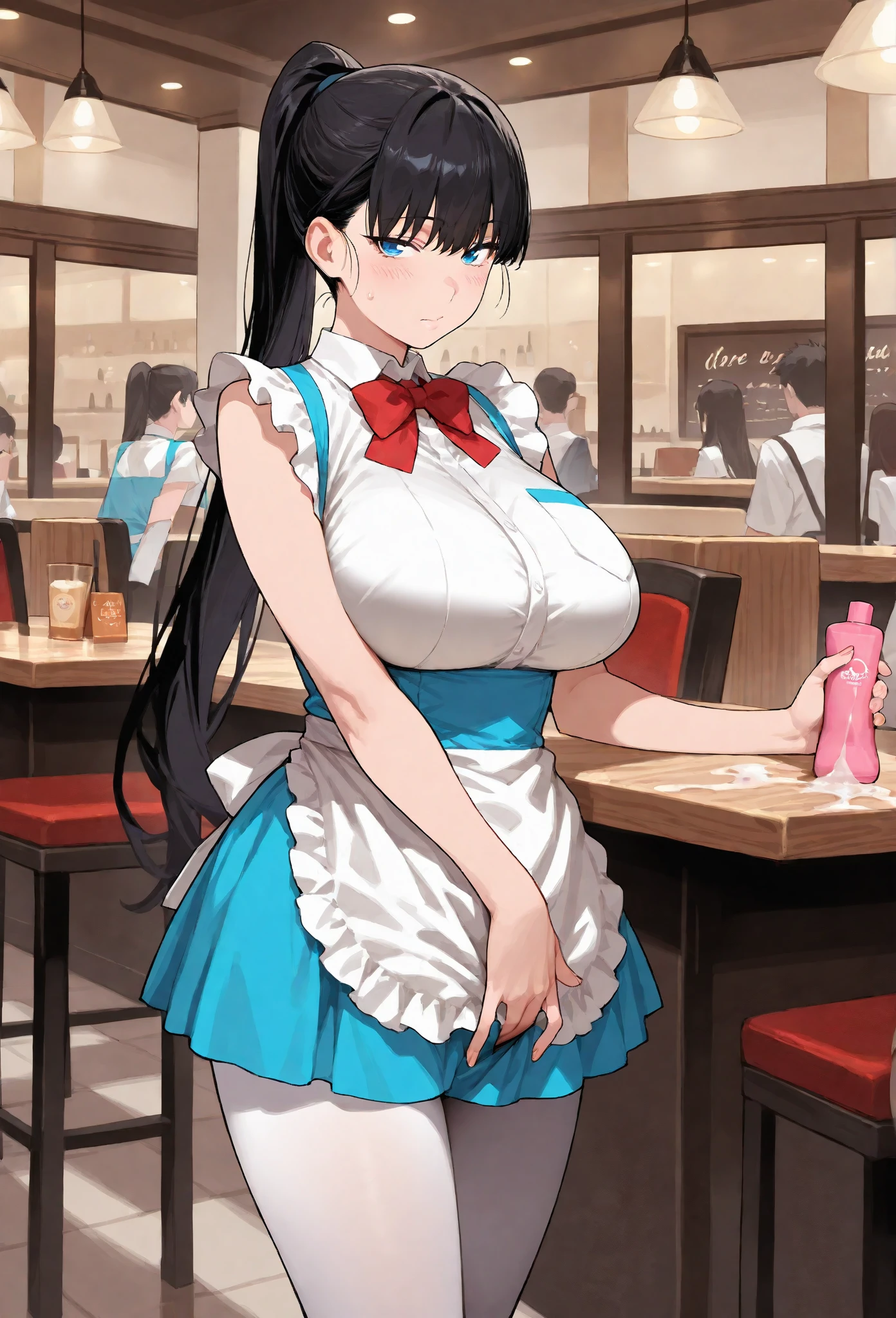 Highest quality、Ultra-high resolution、Fantasy、roleplaying game、Busty waitress、Inside the izakaya、freckles