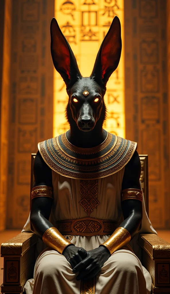 A photo of Anubis calmly observing a traditional Indian yoga session at a serene ashram.,original,anubis is a tall muscular man with the head of a jackal. he is dressed in pharaoh clothing from ancient egypt, male