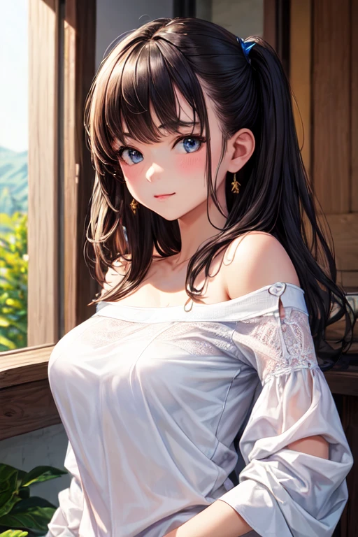 (((masterpiece))),(((High resolution)))、(((8K)))、(((perfect face)))、(((beauty of japan)))、40 years old、(((beautiful face))), (((off shoulder dress))), Plump, embarrassed look, look at the camera、top quality eyes, detailed texture, look at the camera, big tits, Girl covered in white lotion