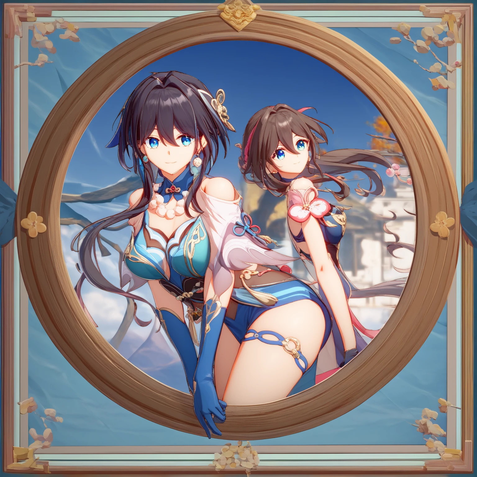 (high quality detailed art 8k, ((anime girl)),((beautiful fantasy queen))), high quality lighting, natural shadows, ((highly detailed art germ)), floating feeling, sexy pose , ((long black hair)), ((long black hair)), dress, large breasts, exposed stomach, white liquid, exposed armpits, beautiful face, seductive eyes, detailed digital anime art, dynamic angle, strap, (pool side view), ripples, water surface. It has a thick stick in its mouth.