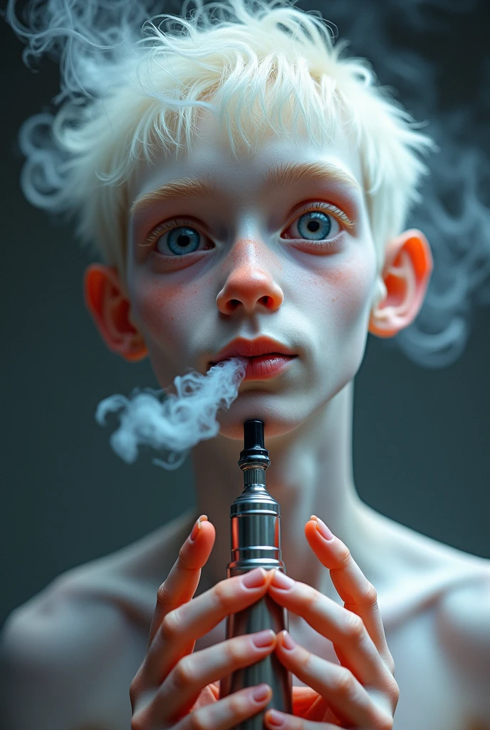 Make a image of boy smoke coming from his ear and nose
