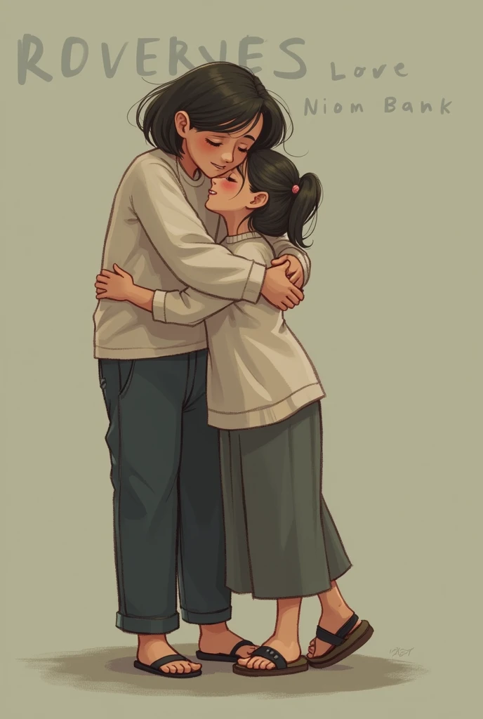 score_9, score_8_up, score_7_up, source_anime, 1boy, 1girl, mature female , mother and son, kid, hug, kiss, hand on head, kneeling,