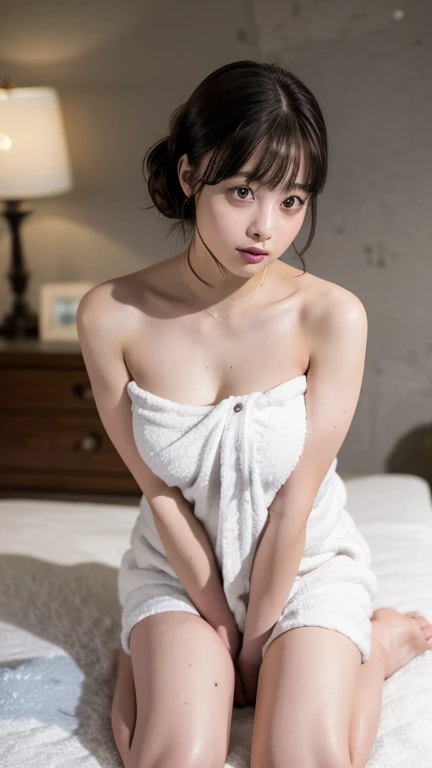 ((highest quality, masterpiece :1.3)), Photorealistic、Ultra-high resolution、Natural skin texture、Hyperrealism、Reflection from the waist up、Beautiful Japanese girl in her early teens、One girl、Nightgowns with transparent skin、Lying in bed、Frightened expression、Tears flowing