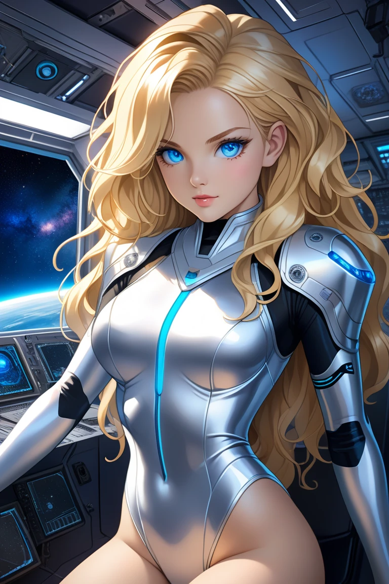 best quality, High Detail, 4K, Humanity, Robot Girl, Android Face(Metal), steel & Titanium Leather, Face(With Humanity Features), CCTV(Hard eye circles, Clear eyes), 1 girl, formal, Perfect hands(Five fingers), wig(wig), Large Breasts, Bionic Armor, full length, whole body, Masterpiece body,