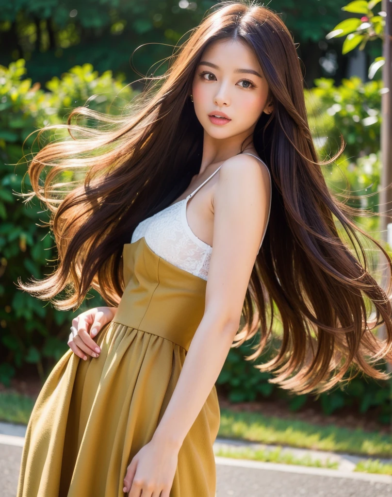 (extra detailed body、extra detailed face、best qualtiy:1.2)、femele、looking at the viewers、(Transparent hair、very fine hair、hair shining in the light、Golden hair、Straight hair:1.5)、Jewelry Earrings、Lace choker、(Green dress:1.5)、dress with fancy decorations、lace dresses、see-through dresses、small tits、beautiful foot、dynamic ungle、Full body photo、Glitter background、