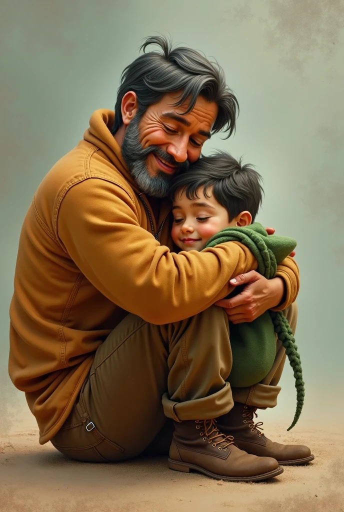 Best quality,8k,high resolution,masterpiece:1.2),Ultra Detailed,lifelike,Photo Realism,A man and a child huddled in a corner,A scene of happiness amidst the harsh environment in Gaza,A man in ragged clothes leads a poor child,Simple dress up,birthday celebration,warm hugs,Happy facial expression,Emotional connection,Detailed eyes and facial expressions,Vivid eyes,Shabby laundry,Scattered birthday items,Cracked Wall,Evoke a sense of warmth,Tenacity,Emotional Feeling,photography,HDR,Vivid colors,Soft lighting