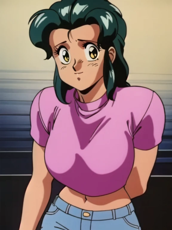 1 girl, front view, blush, amazing, lovely girl, from behind, (katsuragi misato), best quality, great artwork, sensual image, bouncing breast, (white background:1.3, shy, saliva, solo, bend over:1.3, v arms, yellow blouse), eyes detail, face detail, sit with spread legs, with white panties, bottomless