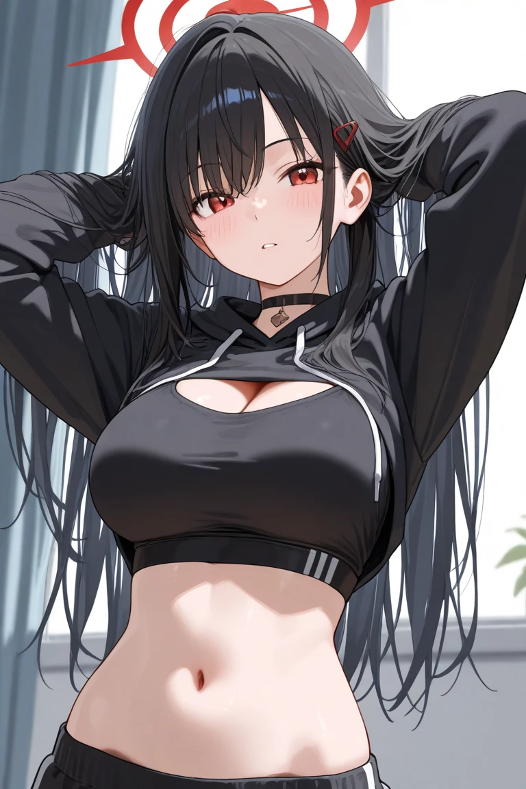 Tifa FF7、1girl in、独奏、looking at the viewers、Smile with open mouth、(white tank tops:1.3)、a black skirt、Suspender Skirt、Midriff、(black thighhighs:1.3)、bra very、zettairyouiki、is standing,(Skirt lift:1.3), (white  panties:1.3)、(Skirt that rolls up:1.3)、(Fully exposed panties:1.5),