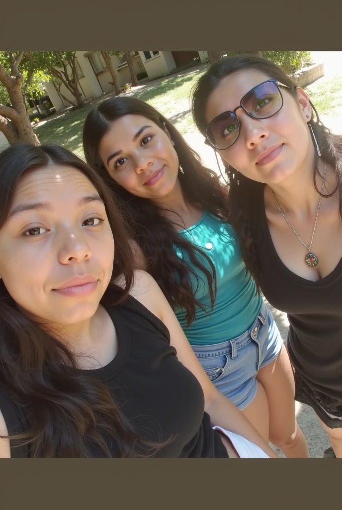 three women sitting on a couch peace signs with their hands, photo taken in 2 0 2 0, profile pic, very very low quality picture, low quality grainy, low quality photo, very grainy, taken in 2 0 2 0, annoying sister vibes, peace sign, low quality photograph, older sister vibes, grainy low quality, childhood friend vibes, threesome, Big , huge , no clothes, sexy, cute, wide hips, thick thighs, pear-shaped body, minimal clothes, thick, bbw, chubby stomach, thick nipples, nipple piercings, large areola, hard nipples, piercing through shirt, nipples hard through shirt, chubby stomach showing, tummy spilling over the side, muffin top, the girls are sexy, large areola showing, all 3 girls with huge tits