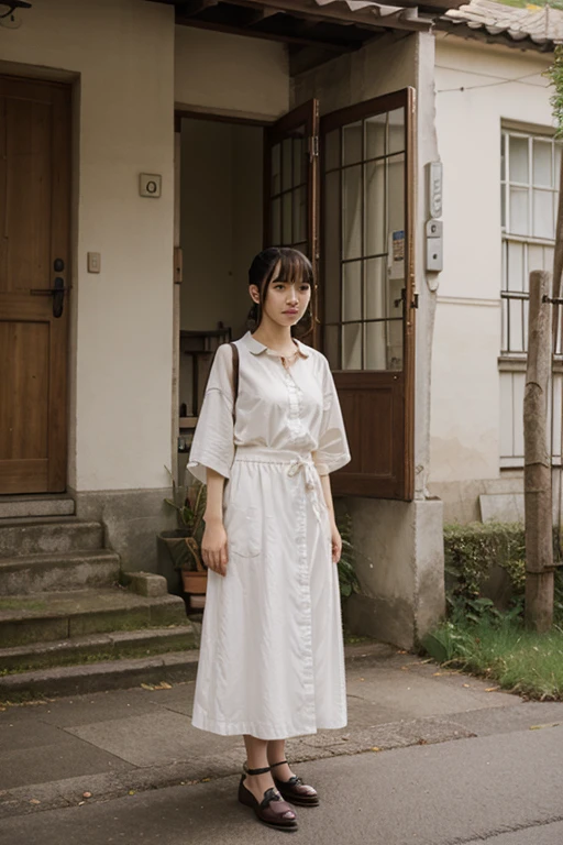 Ghibli style girl Looking forward