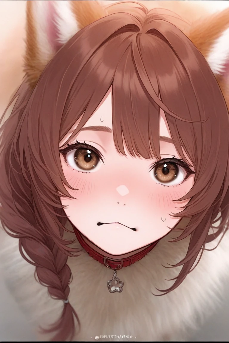 Score_9, Score_8_up, Score_7_up, Score_6_up, Score_5_up, Score_4_up, source_anime, anime style, anime screencap, 1girl, holo, brown hair,long hair,red eyes, wolf girl,wolf ear,wolf tail, cum on face, cute, licking penis